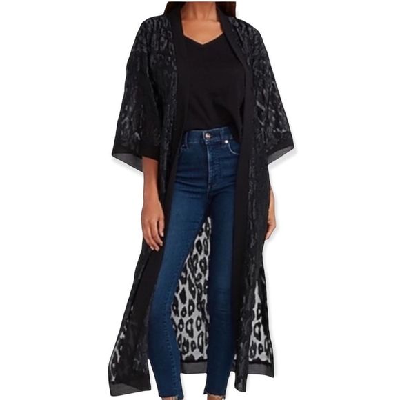 Express Sweaters - Express Belted Black Animal Print Kimono